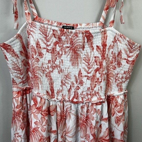 Torrid Peach Orange Floral Smocked Sundress Size 3 22/24 3X Midi Dress - Picture 3 of 13